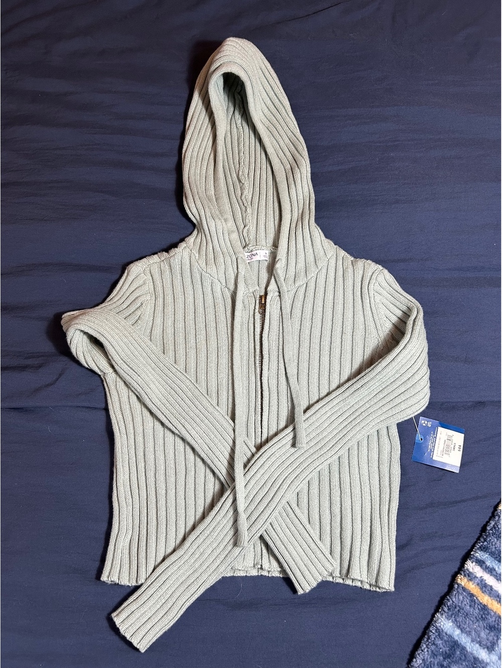 Arizona Green Ribbed Knit Zip-Up Hoodie Sweater Small